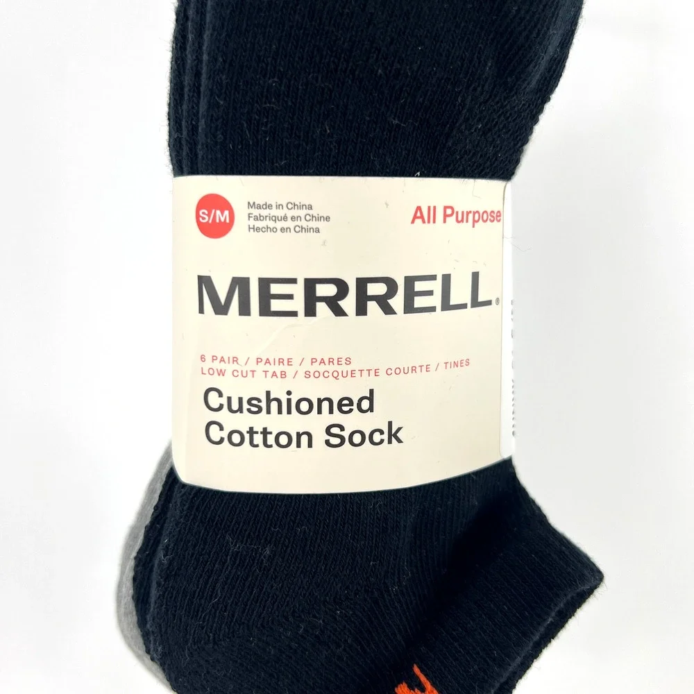New Merrell Men Cushioned Low Cut Tab Socks 6 Pairs Breathable Black Gray White